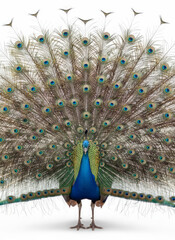 Obraz premium Peacock With Fully Fanned Tail Displaying Bright Blue and Green Feathers