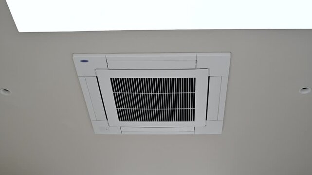 Ceiling air vent grille white modern square interior ventilation cooling system HVAC building technology clean airflow equipment climate control home office appliance installation architecture