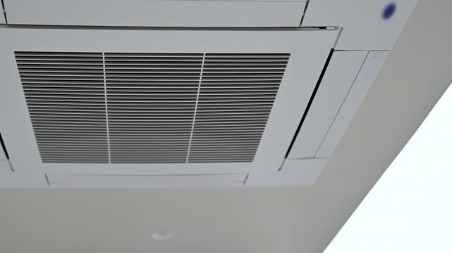 Ceiling air vent grille white modern interior ventilation cooling clean technology climate control square building system HVAC airflow equipment home office appliance contemporary design efficient