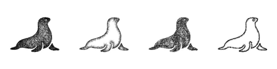 Fototapeta premium Sketch sea lion icon design set