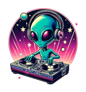 Cosmic Alien DJ Music Illustration