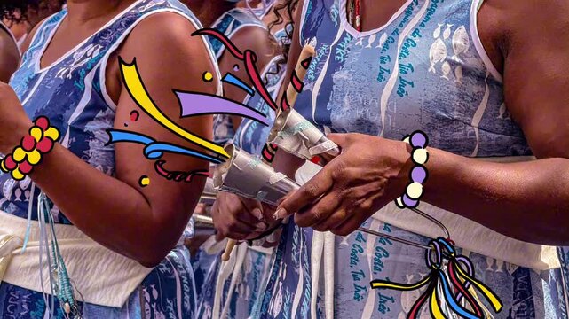 Anima&ccedil;&atilde;o de instrumento musical de percuss&atilde;o em bloco carnavalesco de matriz africana no Brasil