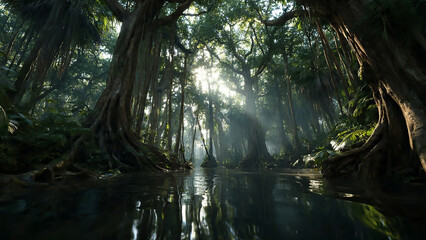 reflection of trees in water