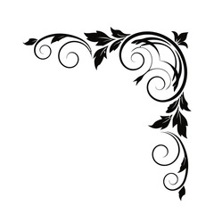 Elegant black floral corner border design element with swirling vines and leaves