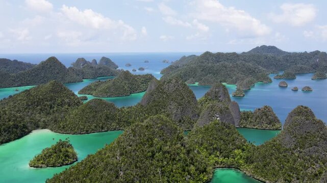 Aerial view of the remote Wayag Island, Raja Ampat, Indonesia, 4K