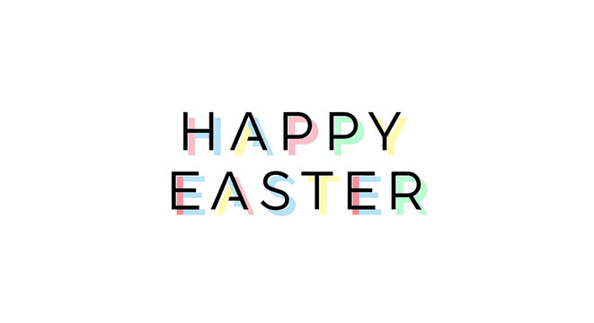 Modern minimalist Happy Easter typography text design featuring colorful sans serif letters isolated on transparent background for contemporary holiday greeting card or banner layout.