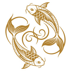 Gold koi fish swimming in circle with floral pattern © uuu