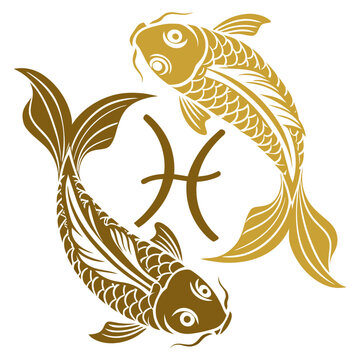 Golden zodiac symbol for pisces with two fish luxury 1
