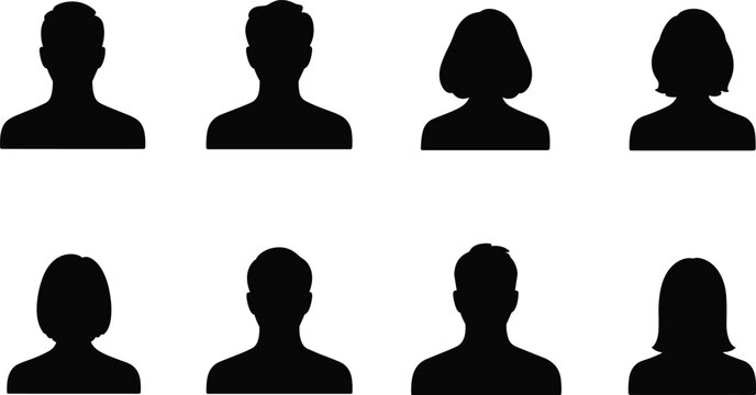 Black Silhouette Headshots of Men and Women on White Background profile portrait