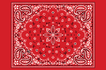 red bandana with intricate paisley and floral design,traditional textile © BELAL