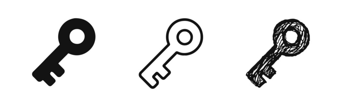 Key Icon Set. Access and Security Doodles for Solution and Authorization Graphics, Opening Opportunities Concept