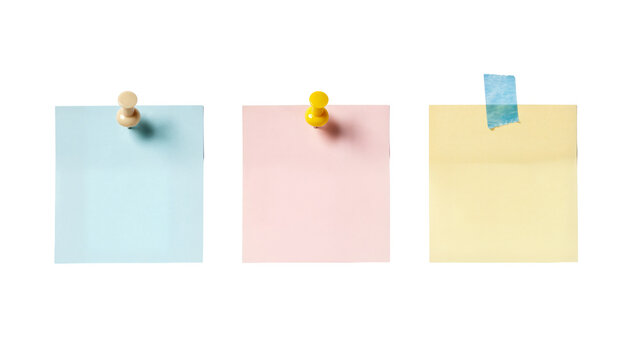 Colorful, business-card-sized notes and cards taped or pinned up