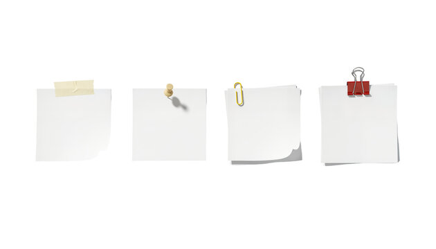 Texture of various square white memo paper pieces