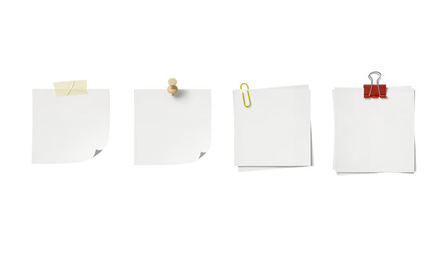 Texture of various square white memo paper pieces