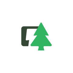 Modern Minimalist Logo of Pine Tree with Electric Bolt Symbol for Eco Technology and Green Energy Identity