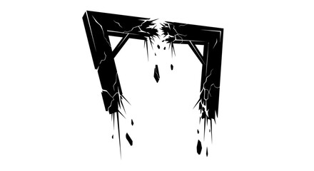 Obraz premium Abstract black triangle shape with cracks and drips on white background symbolizing damage or decay