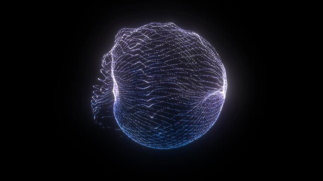 Blue glowing particle magnetosphere rotating polar flux eruption loop black background 4K