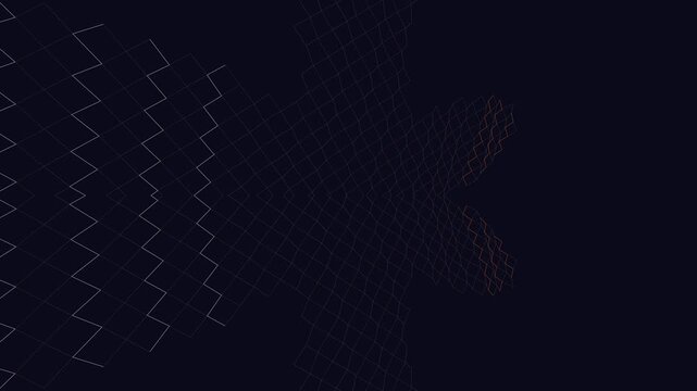 An abstract animation features dynamic grid lines and a white zigzag pattern on a dark background.  Ideal for tech, science or corporate presentations, offering a modern visual element.