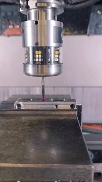 Precision touch probe measuring and calibrating a metal component on a cnc machine