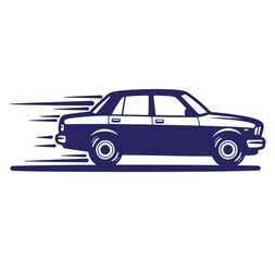 Naklejka premium Classic sedan car driving fast representing speed transportation and movement with graphic style