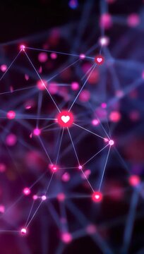 Digital Network Map of Influencers with Heart Icons in a Colourful Gradient Background
