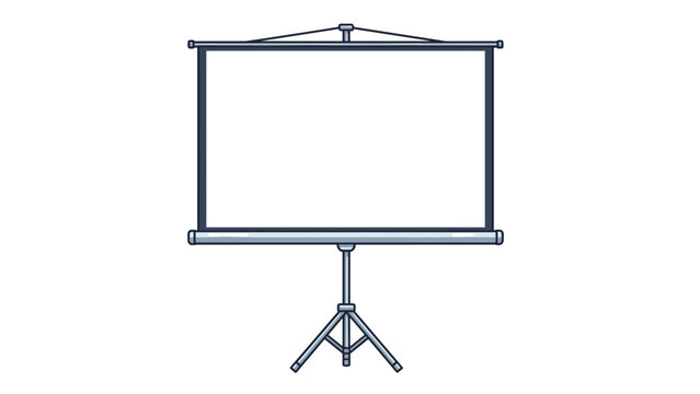 Empty white projector screen on a portable tripod stand, perfect for business presentations, educational lectures, or movie nights.