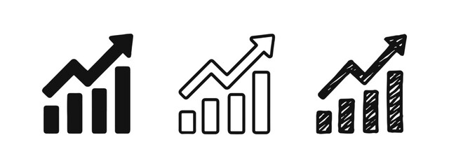 Business Growth Chart Icons Set with Upward Trend Arrow for Financial Progress and Data Statistics © drawing lines