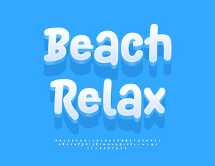 Fototapeta premium Vector Travel sign Beach Relax. Artistic White 3D Font. Cute Handwritten Alphabet Letters and Numbers set.