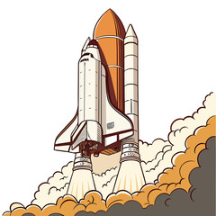 Naklejka premium Space Shuttle Rocket Liftoff with Orange and White
