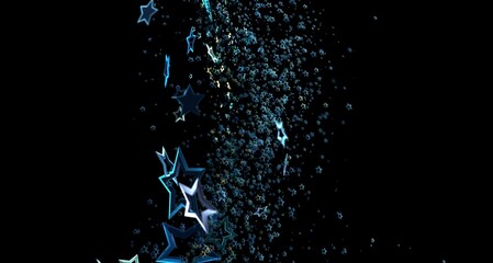 Obraz premium Dynamic digital artwork of shimmering blue stars against a black backdrop. Perfect for celebration, holidays, and magica