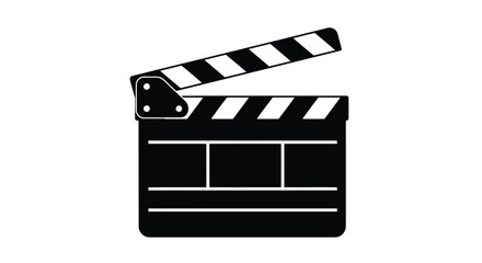 Fototapeta premium Minimalist black and white film clapperboard symbol icon in flat vector design style isolated on white background