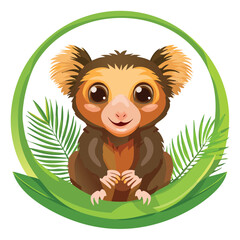 Cartoon lemur illustration in green circle frame © prasetyoz