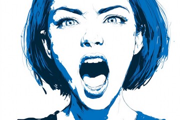 感情を表現する若い女性のイラスト（怒り・驚き・心理・メンタルヘルス）