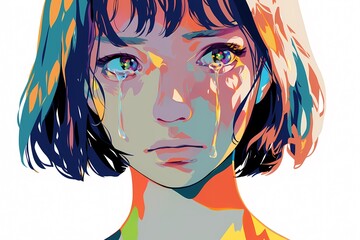 カラフルな色彩で描かれた女性の顔（イラスト・SNSアイコン・アート・余白）