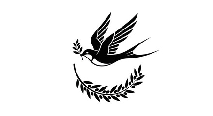 Obraz premium Flying swallow with olive branch emblem