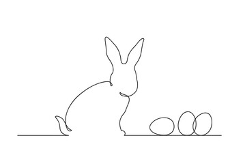 Obraz premium Easter Bunny with Eggs One Continuous Line Art Rabbit Spring Holiday Minimalist Vector Illustration