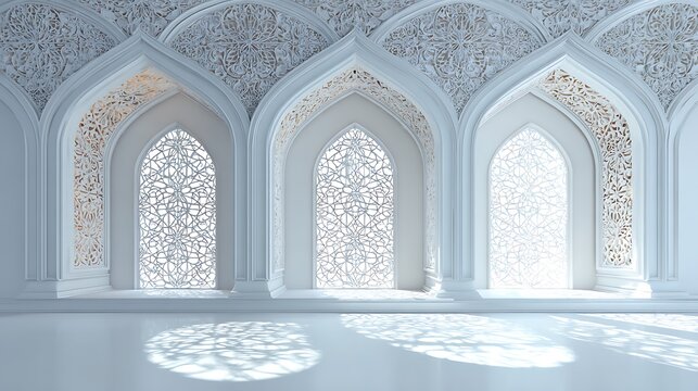 interior of a mosque in white , window arabic decoration
