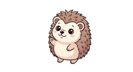 Cute cartoon hedgehog smiling and waving on white background