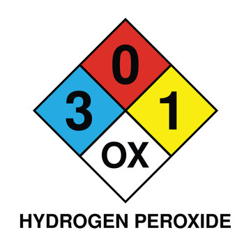 NFPA 704 Hydrogen Peroxide Hazard Diamond Sign with Health 3, Flammability 0, Instability 1 and Oxidizer Symbol &ndash; Chemical Safety Identification Label