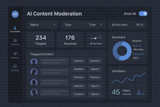 Dark Mode AI Content Moderation Dashboard Analytics