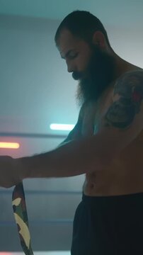 Intense Boxing Training and Fight: Professional Boxers Sparring in Ring, Close-up Portraits, Jumping Rope, Push-ups, and Cinematic Gym Workout Sessions with Athletic Men.