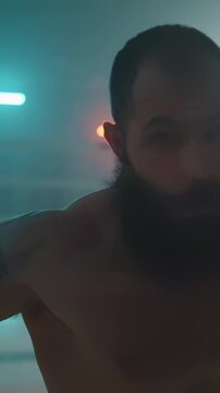 Intense Boxing Training and Fight: Professional Boxers Sparring in Ring, Close-up Portraits, Jumping Rope, Push-ups, and Cinematic Gym Workout Sessions with Athletic Men.