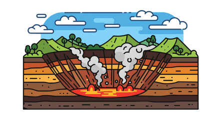 Obraz premium Dynamic volcanic eruption illustrating earth's powerful geological processes and internal structure educational cross-section