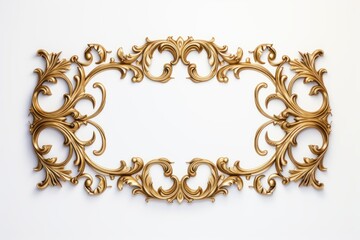 Gold ornate baroque frame with scrollwork decorating a classic white background