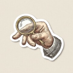 Vintage illustration of a hand holding a magnifying glass, suggesting close inspection