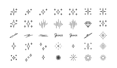 Obraz premium Minimal Star Sparkle Doodle Vector Collection with Glitter Shine Light Icons