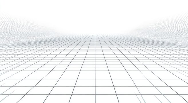 Abstract grid vanishing into a bright, hazy horizon, evoking digital space