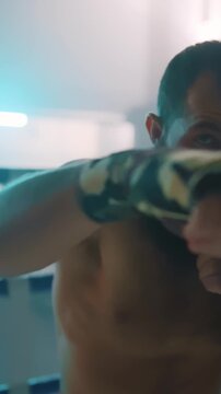 Intense Boxing Training and Fight: Professional Boxers Sparring in Ring, Close-up Portraits, Jumping Rope, Push-ups, and Cinematic Gym Workout Sessions with Athletic Men.