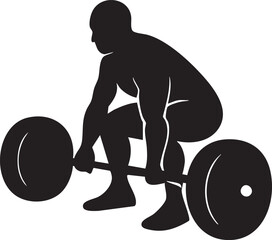 Black Bodybuilder Weightlifting Barbell Vector Silhouette Isolated on Transparent Background