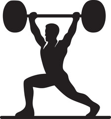 Black Bodybuilder Weightlifting Barbell Vector Silhouette Isolated on Transparent Background